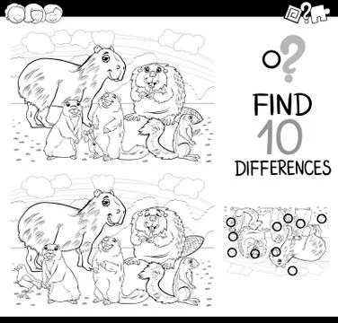 Differences game with mammals Stock Illustration