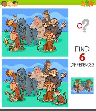 Differences game with monkeys animal characters Cartoon Illustration of Fi... Stock Photos