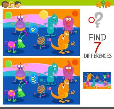Differences game with monster characters Cartoon Illustration of Finding S... 写真素材