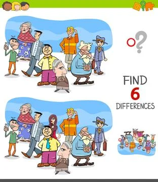 Differences game with people characters group Cartoon Illustration of Find... 스톡 사진