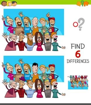 Differences game with people characters group Cartoon Illustration of Find... Stock Photos