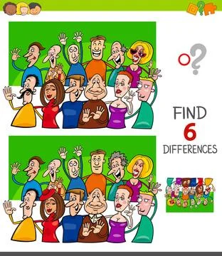 Differences game with people characters group Cartoon Illustration of Find... Stock Photos