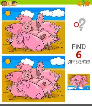 Differences game with pigs animal characters Cartoon Illustration of Findi... Stock Photos
