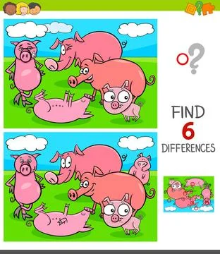 Differences game with pigs animal characters Cartoon Illustration of Findi... Stock Photos