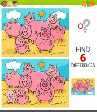 Differences game with pigs farm animals Cartoon Illustration of Finding Si... Foto stock