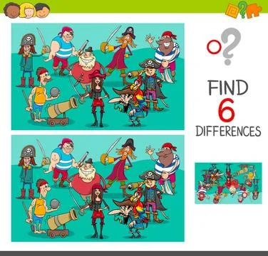 Differences game with pirate characters Cartoon Illustration of Find and S... Stock Photos