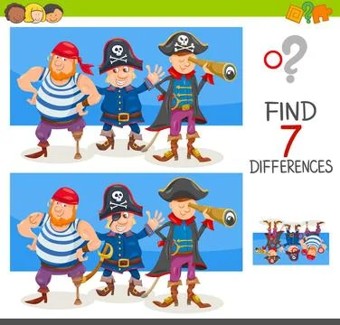 Differences game with pirate characters Cartoon Illustration of Finding Se... 写真素材