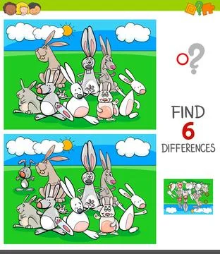 Differences game with rabbits animal characters Cartoon Illustration of Fi... Stock Photos