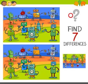 Differences game with robot characters Stock Illustration