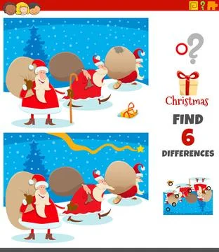 Differences game with Santa Claus characters group Cartoon Illustration of... Stock Photos