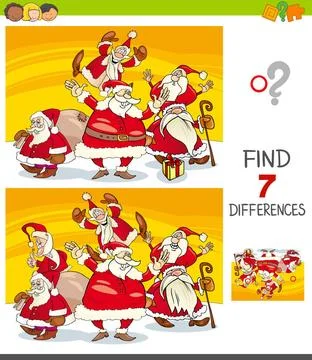 Differences game with Santa Claus group Cartoon Illustration of Finding Se... Foto stock