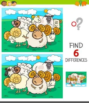 Differences game with sheep and rams characters Cartoon Illustration of Fi... Stock Photos