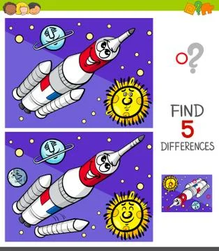 Differences game with space rocket Stock Illustration