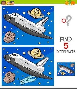 Differences game with space shuttle Cartoon Illustration of Finding Five D... Stock Photos