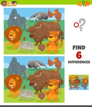 Differences game with wild animal characters group Cartoon Illustration of... Stock Photos