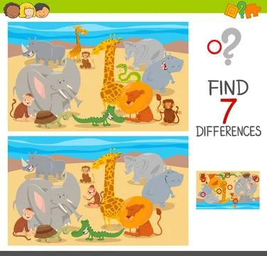 Differences puzzle with animal characters Cartoon Illustration of Finding ... Foto stock