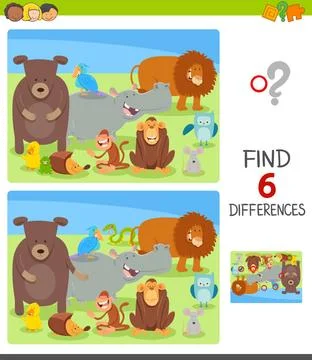 Differences task with cartoon animal characters Cartoon Illustration of Fi... Stock Photos