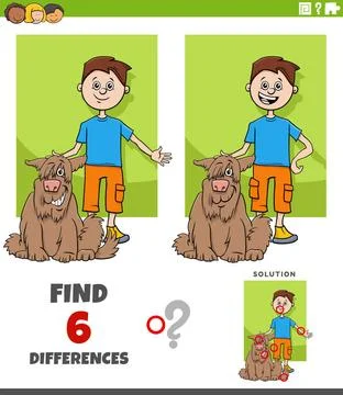 Differences task with cartoon boy and his pet dog Cartoon illustration of ... Stock Photos