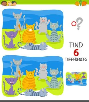 Differences task with cartoon cat characters group Cartoon Illustration of... Stock Photos