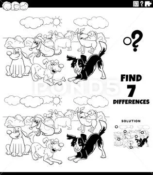 Differences task with cartoon dogs color book page ~ Clip Art #128657255