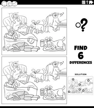 Differences task with cartoon dogs coloring page Stock Illustration