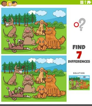 Differences task with cartoon dogs group Cartoon Illustration of Finding D... 写真素材