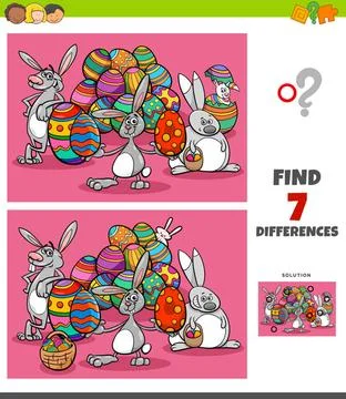 Differences task with cartoon Easter characters Cartoon Illustration of Fi... Stock Photos