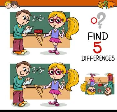 Differences task for children Cartoon Illustration of Finding Differences ... 스톡 사진
