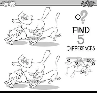 Differences task for coloring Black and White Cartoon Illustration of Find... Stock Photos