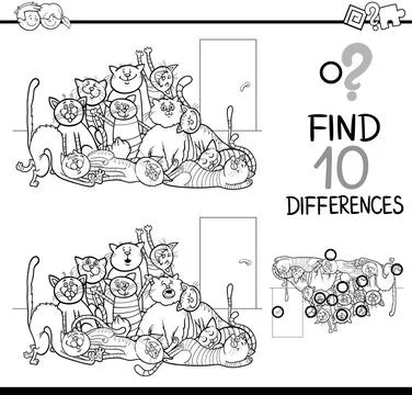 Differences task for coloring Black and White Cartoon Illustration of Find... Stock Photos