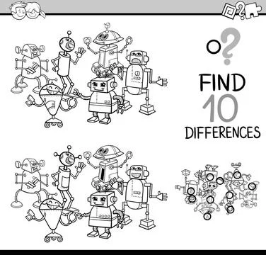 Differences task for coloring Black and White Cartoon Illustration of Find... Stock Photos