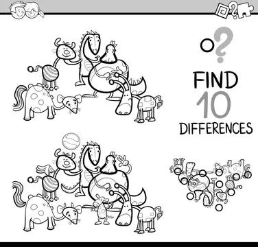 Differences task coloring book Black and White Cartoon Illustration of Fin... Stock Photos