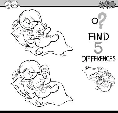 Differences task coloring page Black and White Cartoon Illustration of Fin... Stock Photos