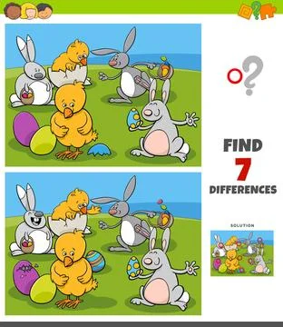 Differences task with comic Easter characters Cartoon Illustration of Find... Stock Photos