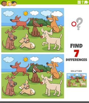 Differences task with dog characters group Cartoon Illustration of Finding... 스톡 사진