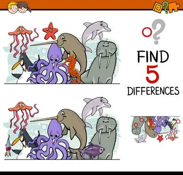 Differences task for kids Cartoon Illustration of Finding Differences Educ... Foto stock