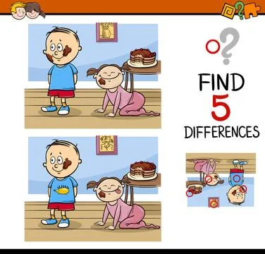 Differences task for kids Cartoon Illustration of Finding Differences Educ... 스톡 사진