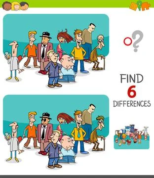 Differences task with people characters group Cartoon Illustration of Find... Stock Photos