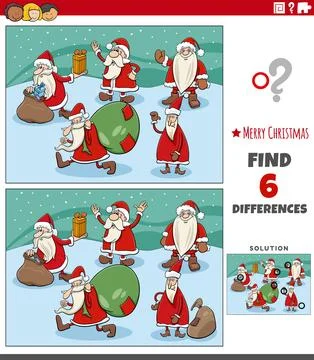 Differences task with Santa Clauses with Christmas gifts Illustrazione stock