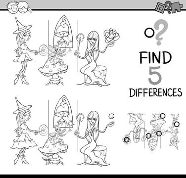 Differences test coloring book Black and White Cartoon Illustration of Fin... Stock Photos