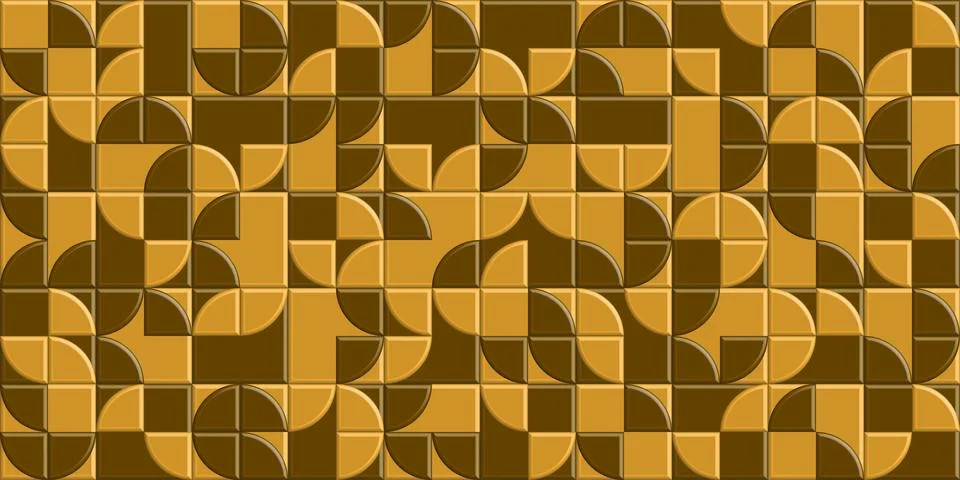 Different 3d geometric smooth shapes randomly mosaic pattern brown and yellow Stock Illustration
