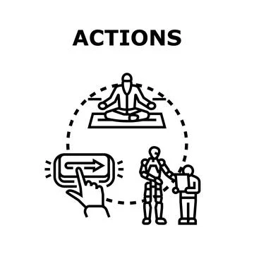 Different actions from mindful meditation to ai technology Stock Illustration
