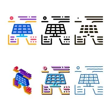 Different actions of solar battery icon edition vector outline Stock Illustration