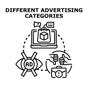 Different advertising categories targeting consumer behavior concept Stock Illustration