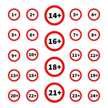 Different age restriction signs on white Stock Illustration