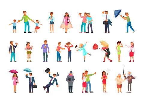 Different ages, emotions and multicultural people Stock Illustration