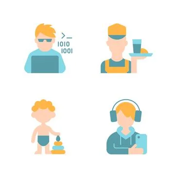 Different ages of man vector flat color icon set Stock-Illustration