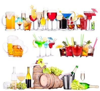 Different  alcohol drinks set isolated Stock Photos