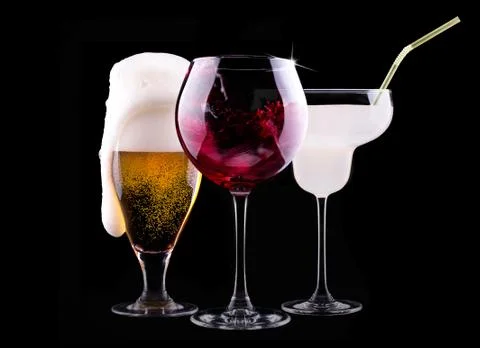 Different alcohol drinks set Stock Photos
