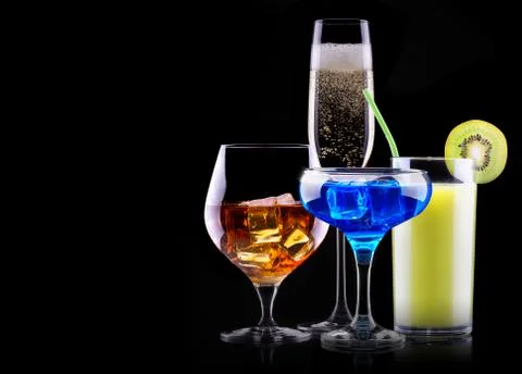 Different alcohol drinks set Stock Photos